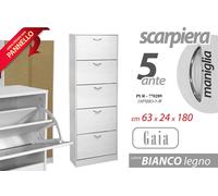 GICOS SRL Scarpiera 5 Ante Gaia Colore Bianco Legno in Stile Moderno. Cm. 63x24x180h