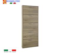 Scarpiera 5 Ribalte SLIM Bianco Rovere Cemento 65x15x164Cm Mobile Modulare ITALY
