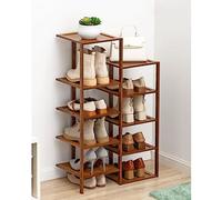 Scarpiera a 10 ripiani a doppia fila, portatile, salvaspazio, durevole e stabile, per ingresso, corridoio e armadio, 52 x 25 x 91 cm, colore primario (marrone 522591 cm)