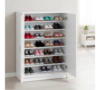 Scarpiera a 2 Ante Mobile Portascarpe Mobiletto Capiente fino a 30 Paia con 6 Ripiani + Base Design Moderno per Ingresso Camera e Corridoio 75 x 36 x 101 Cm Bianco