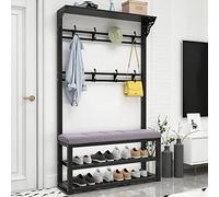 Scarpiera a 2 ripiani, con 12 ganci, per riporre scarpe, cappello e ombrello, facile da montare, elegante soluzione per l'ingresso di casa