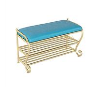 Scarpiera a 2 ripiani con seduta in finta pelle, moderna, in metallo, per ingresso e corridoio, 100 x 35 x 45 cm, colore: blu