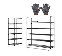 Scarpiera a 2 ripiani per ingresso, regolabile, in metallo, con ganci laterali e guanti, scaffale per scarpe espandibile, nero (37,5 cm/14,76 pollici), 2-10 livelli