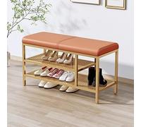 Scarpiera a 3 ripiani dorata, ottomana imbottita per ingresso e camera da letto, struttura in metallo resistente, elegante organizer per scarpe e sedile, mobili moderni per la casa