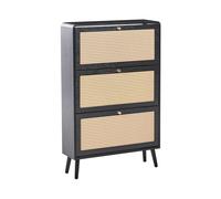 Scarpiera a 3 scomparti in legno MDF melaminico e rattan PE nero Moura