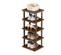 Scarpiera a 5 ripiani in bambù, scarpiera verticale stretta, salvaspazio, organizer per scarpe, per ingresso, corridoio, soggiorno, alto, autoportante, con ripiani scanalati, marrone