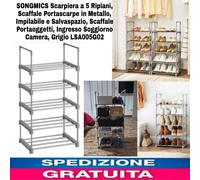 Scarpiera a 5 Ripiani Salvaspazio,Scaffale Portascarpe in Metallo, Portaoggetti