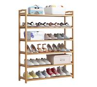 Scarpiera a 6 ripiani in bambù pieghevole e salvaspazio per ingresso in legno naturale (70 x 96,5 x 23 cm) - ideale per piccoli spazi, elegante soluzione per riporre le scarpe