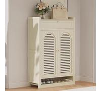 Scarpiera a 8 ripiani con ante e cassetto, grande capacità, per soggiorno, ingresso, corridoio e camera da letto, elegante design beige