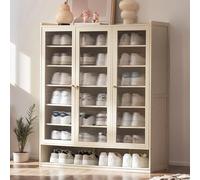 Scarpiera a 8 ripiani in bambù e rattan, scarpiera da ingresso, 120 x 32 x 107 cm, scarpiera chiusa per corridoio, soggiorno, decorazione per la casa