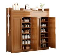 Scarpiera a 8 Ripiani, Portascarpe Semplice in Bambù Con Anta, Shoe Rack Autoportante per Ingresso, Corridoio, Soggiorno, Camera Da Letto, 123 x 33 x 115 cm, Marrone