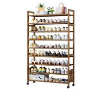 Scarpiera a 9 Ripiani, Bambù Scarpiera da Ingresso in Piedi Scarpiera con Rotelle Scarpiera Stretta e Alta, Scaffale Portascarpe Salvaspazio Slim, per Soggiorno Camera da Letto(Color:A,Size:90CM)