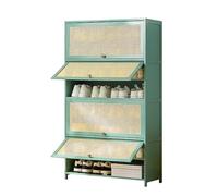 Scarpiera a più livelli, moderna scarpiera con ripiani regolabili, 11 ripiani, per armadio, corridoio, camera da letto, ante ribaltabili per un facile accesso, elegante design in rattan, verde