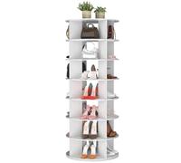 Scarpiera a torre in legno, organizer a 7 ripiani, autoportante, girevole a 360°, per scarpe e borse, organizzazione verticale dell'armadio