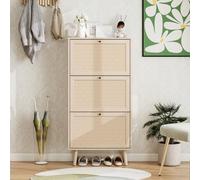 Scarpiera a tre ripiani, design bohémien, con effetto a righe, suddivisione interna regolabile, robusta struttura in legno di pino e superficie antigraffio, per corridoio, ingresso (naturale)