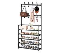 Scarpiera appendiabiti e scarpiera 3 in 1 per corridoio, albero, scarpiera, con tubo in acciaio, organizer per armadio, piccolo spazio per borse, cappelli, ombrelli, ingresso Zapatero (nero)