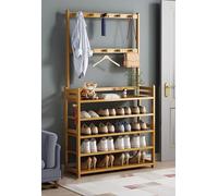 Scarpiera Appendiabiti Ingresso Scaffale per Scarpe in Bambù con Gruccia, Appendiabiti-cappelli Mobiletto Portaoggetti per Scarpe per Corridoio Appendiabiti, Organizzatore Porta Scarpe con Ganci Multi