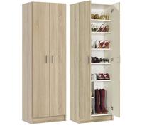Scarpiera Armadio Mobile Multiuso a 2 Ante 7 Ripiani Regolabili in Legno Rovere