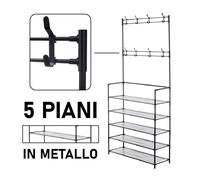 Scarpiera Attaccapanni in Metallo 5Piani Appendiabiti 8Ganci Camera Ufficio Casa