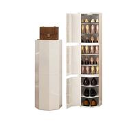 Scarpiera autoportante girevole a 360°, alta ottagonale, girevole, per armadio e ingresso, design Lazy Susan, salvaspazio, bianco moderno (43 cm)