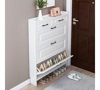 Scarpiera Bassa da Ingresso, Organizer Salvaspazio Slim Legno, Nascosta, per Ingresso/corridoio/Armadio, Bianco