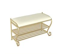 Scarpiera bianca di lusso con seduta in ecopelle moderna scarpiera a 2 ripiani in metallo per ingresso e corridoio - 100 x 35 x 45 cm