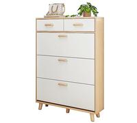 Scarpiera bianca in legno con 3 cassetti ribaltabili, moderna scarpiera a 2 ripiani per tacchi, stivali, pantofole, scarpiera autoportante, 100 x 24 x 134 cm