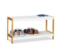 Relaxdays Scarpiera con 2 Ripiani, Robusto Portascarpe, bambù & Legno MDF, Scaffale per Scarpe, HLP, 5 x 70 x 26cm, Bianco/Marrone, Fibra, 36,5 x 70 x 26 cm