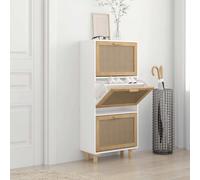 Scarpiera Bianca52x25x115cm Legno Multistrato e Rattan Naturale