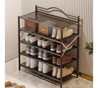 Scarpiera compatta pieghevole in metallo nero dal design salvaspazio per ingresso, corridoio e camera da letto, efficiente nizer per uso esterno, perfetta per piccoli spazi