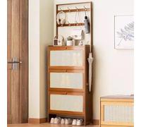Scarpiera con 2/3 ante a ribalta, mobiletto moderno per riporre le scarpe con 8 ganci, mobiletto stretto per l'ingresso, robusto telaio in bambù, per cucina, ingresso, soggiorno (marrone 186 cm)