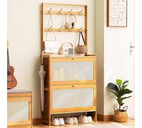 Scarpiera con 2/3 ante a ribalta, moderno mobiletto portascarpe con 8 ganci, stretto mobiletto portascarpe per ingresso, robusto telaio in bambù, per cucina, ingresso, soggiorno (colore tronco 152 cm)