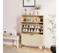 Scarpiera con 2 ante e vano portaoggetti, scarpiera stretta in rattan con ripiani regolabili, scarpiera, per 10-20 paia di scarpe, scarpiera, per ingresso, corridoio, 80x24x114cm, rovere