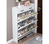 Scarpiera con 2 cassetti, organizer per scarpe in legno a 3 livelli, con design con foro per l'aria per casa, corridoio e camera da letto, bianco