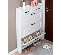 Scarpiera con 2 cassetti, organizer per scarpe in legno a 3 livelli, con design con foro per l'aria per casa, corridoio e camera da letto, bianco