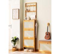 Scarpiera con 3 cassetti ribaltabili, design sottile in bambù, per organizzare il corridoio e risparmiare spazio