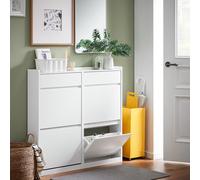 Scarpiera con 4 ante, contenitore per scarpe, scarpiera stretta, scarpiera con 4 ripiani, scarpiera, bianco, circa 98x95x19 cm (LxAxP), FSR169-W [Design Salvaspazio Ultra-Sottile] Con una profondità d