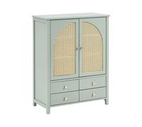 Scarpiera con 4 cassetti e 3 ripiani in legno MDF rattan PE verniciato menta Ben