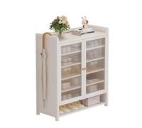 Scarpiera con ante, scarpiera in legno per ingresso per 18-30 paia, organizer sottile per scarpe, nessuna installazione, per soggiorno corridoio sala da pranzo, bianco/marrone (bianco 60x100cm)