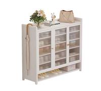 Scarpiera con ante, scarpiera in legno per ingresso per 18-30 paia, organizer sottile per scarpe, nessuna installazione, per soggiorno corridoio sala da pranzo, bianco/marrone (bianco 90x100cm)