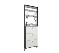 Scarpiera con appendiabiti, panca autoportante da ingresso con 3 cassetti ribaltabili, design a doppio strato