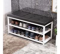 Scarpiera con cuscino, per ingresso, ripiani in metallo, seduta in pelle, elegante sgabello da corridoio, 90 x 45 x 30 cm, ideale per arredare la casa e risparmiare spazio