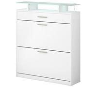 Scarpiera con piano in vetro temperato, organizer da ingresso ultra sottile con 2 cassetti ribaltabili, autoportante con luci LED, adatta per corridoi
