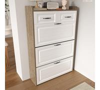 Scarpiera con scarpiera girevole, composta da tre grandi alette e due cassetti, scarpiera in legno, adatto per ingressi e soggiorno - Dimensioni: B80/T23.5/H125 cm