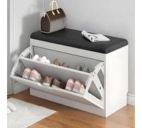 Scarpiera con sedile, scarpiera stretta versatile per corridoio, profondità 17-30 cm, può contenere 2-15 paia, facile da montare, in legno, salvaspazio, colore: crema