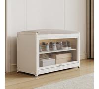 BAKAJI Scarpiera con Seduta e 2 Scomparti Interni Salvaspazio, Mobile Panca Porta Scarpe con Anta Trasparente e Base Antiscivolo per Ingresso, Camera da Letto, Ingresso 70 x 32 x 45 cm (Bianco)