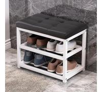 Scarpiera con seduta cuscino, organizer per ingresso con ripiano in metallo, sgabello fasciatoio per scarpe e accessori