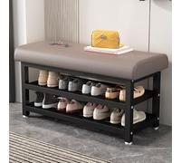 Scarpiera con seduta imbottita, scarpiera in metallo a 2 ripiani, per ingresso, corridoio, fango, camera da letto, colore grigio, 120 cm, elegante soluzione di archiviazione