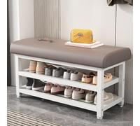 Scarpiera con seduta imbottita, scarpiera in metallo a 2 ripiani, per ingresso, corridoio, fango, camera da letto, elegante soluzione di archiviazione grigia da 60 cm