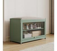 BAKAJI Scarpiera con Seduta e 2 Scomparti Interni Salvaspazio, Mobile Panca Porta Scarpe con Anta Trasparente e Base Antiscivolo per Ingresso, Camera da Letto, Ingresso 70 x 32 x 45 cm (Verde)